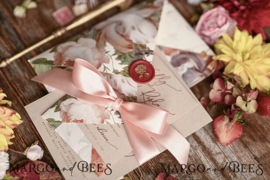 WEDDING INVITATIONS floral / boho / watercolor Wedding invitation suite elegant with calligraphy pritning floral pastel peach