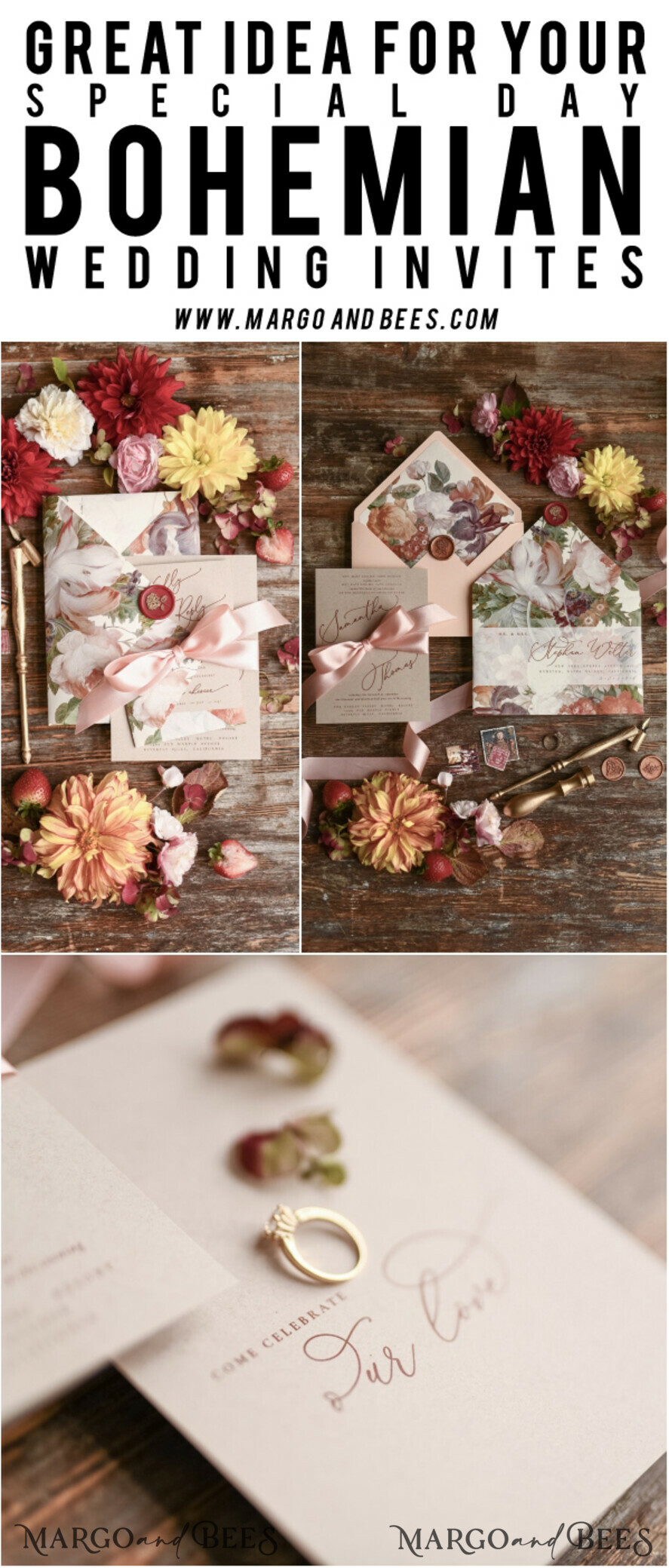 WEDDING INVITATIONS floral / boho / watercolor Wedding invitation suite elegant with calligraphy pritning floral pastel peach