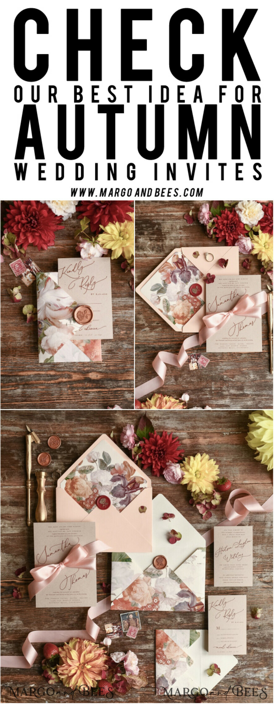 WEDDING INVITATIONS floral / boho / watercolor Wedding invitation suite elegant with calligraphy pritning floral pastel peach