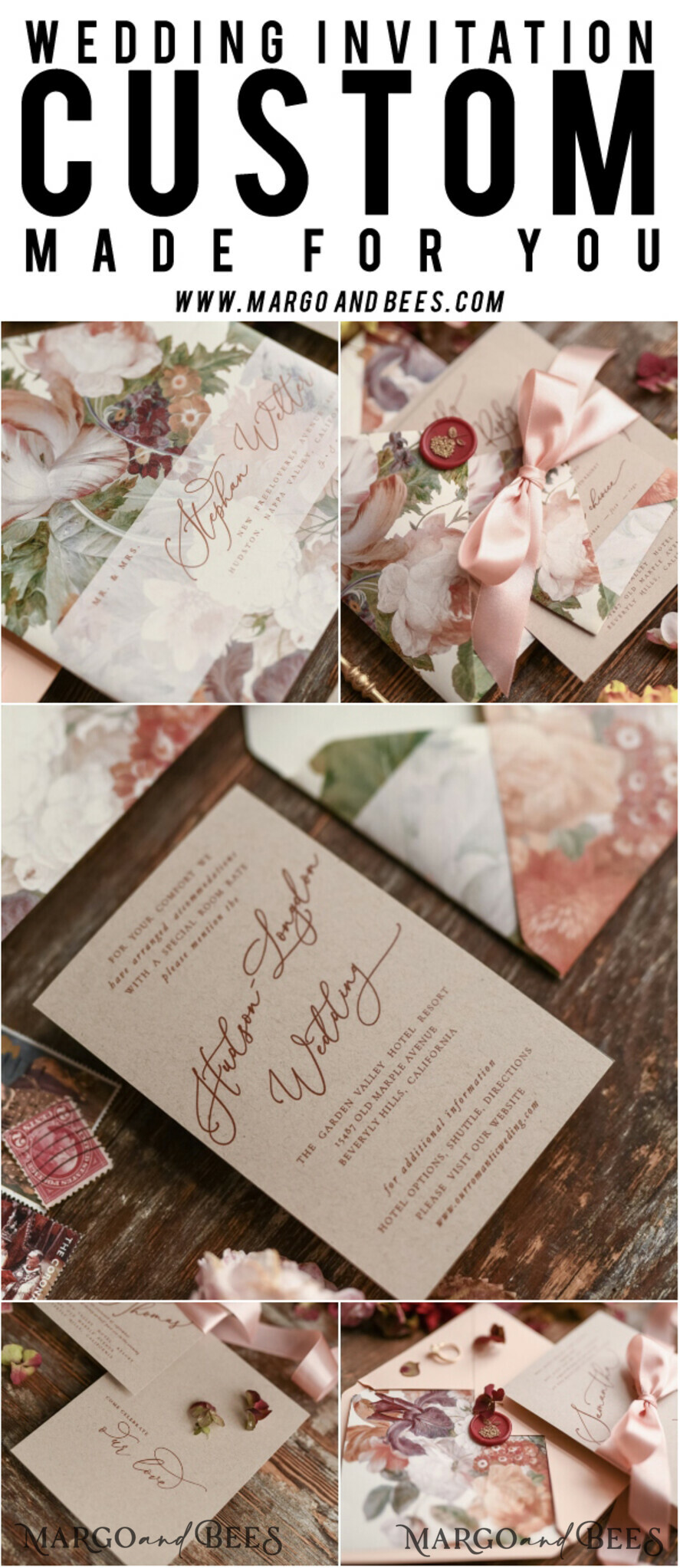 WEDDING INVITATIONS floral / boho / watercolor Wedding invitation suite elegant with calligraphy pritning floral pastel peach