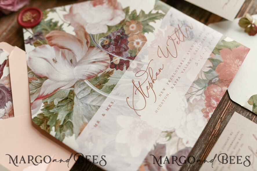 WEDDING INVITATIONS floral / boho / watercolor Wedding invitation suite elegant with calligraphy pritning floral pastel peach