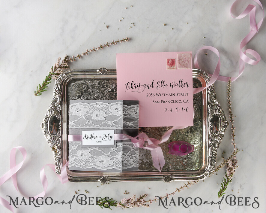 WEDDING INVITATIONS vintage lace/ rustic lace Bespoke wedding invitation elegant lace stationery glamour