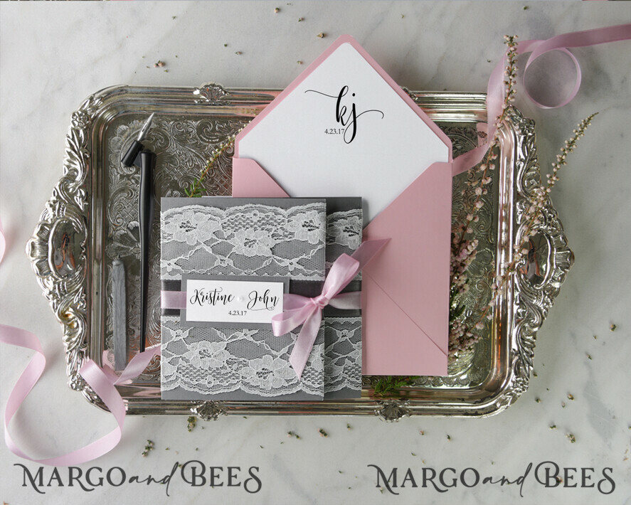 WEDDING INVITATIONS vintage lace/ rustic lace Bespoke wedding invitation elegant lace stationery glamour