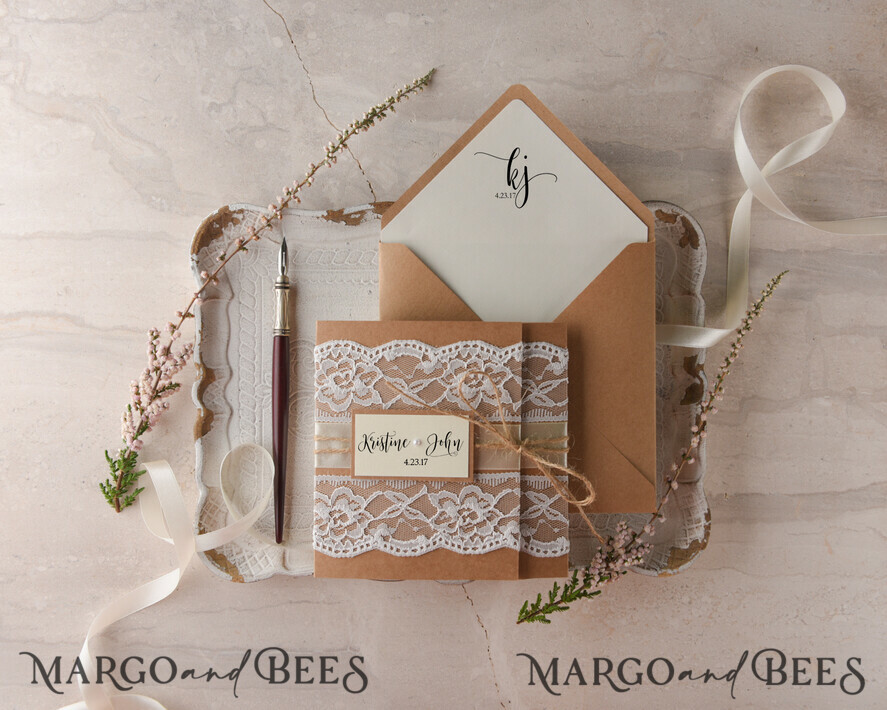 WEDDING INVITATIONS vintage lace/ rustic lace Unique wedding invitations vintage lace invites