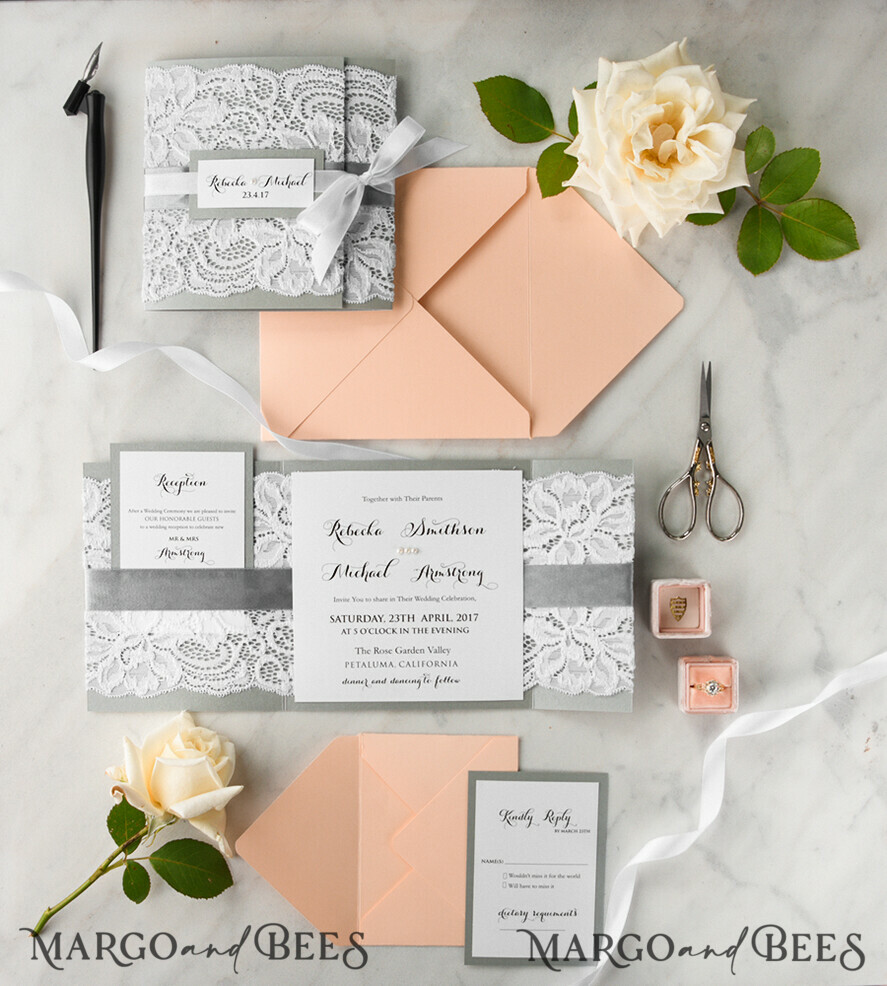 WEDDING INVITATIONS vintage lace/ rustic lace Wedding invitations designs lace glamour stationery gold