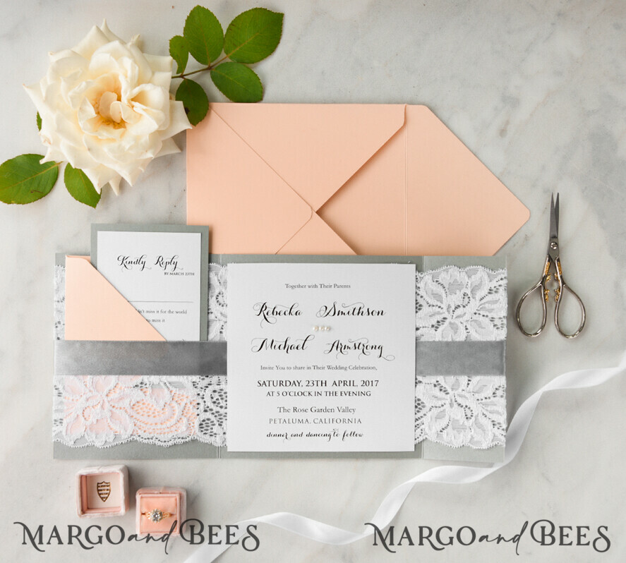 WEDDING INVITATIONS vintage lace/ rustic lace Wedding invitations designs lace glamour stationery gold