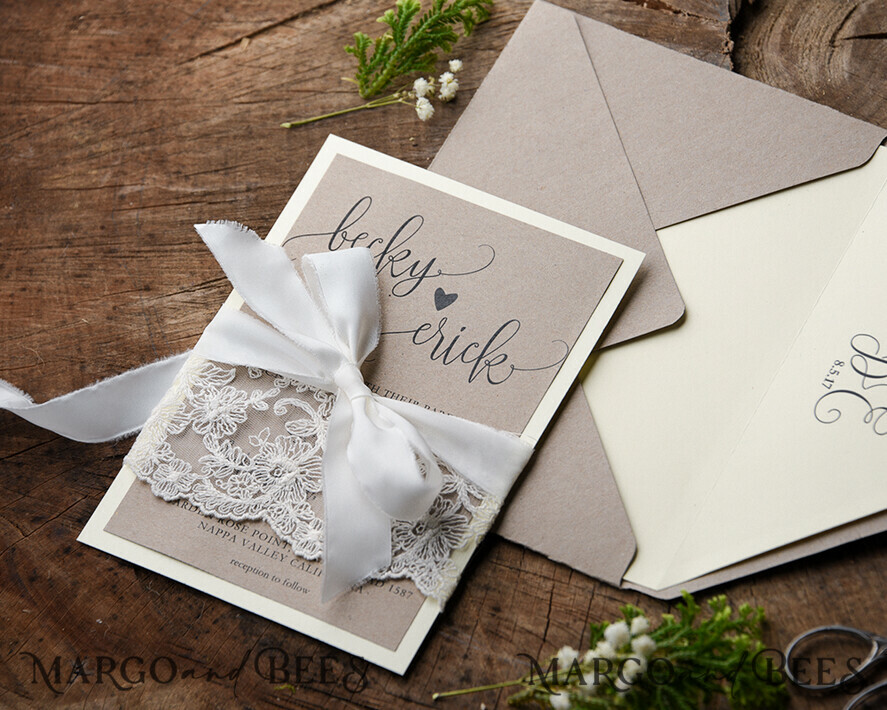 WEDDING INVITATIONS vintage lace/ rustic lace Wedding invitations custom colors elegant chic invites