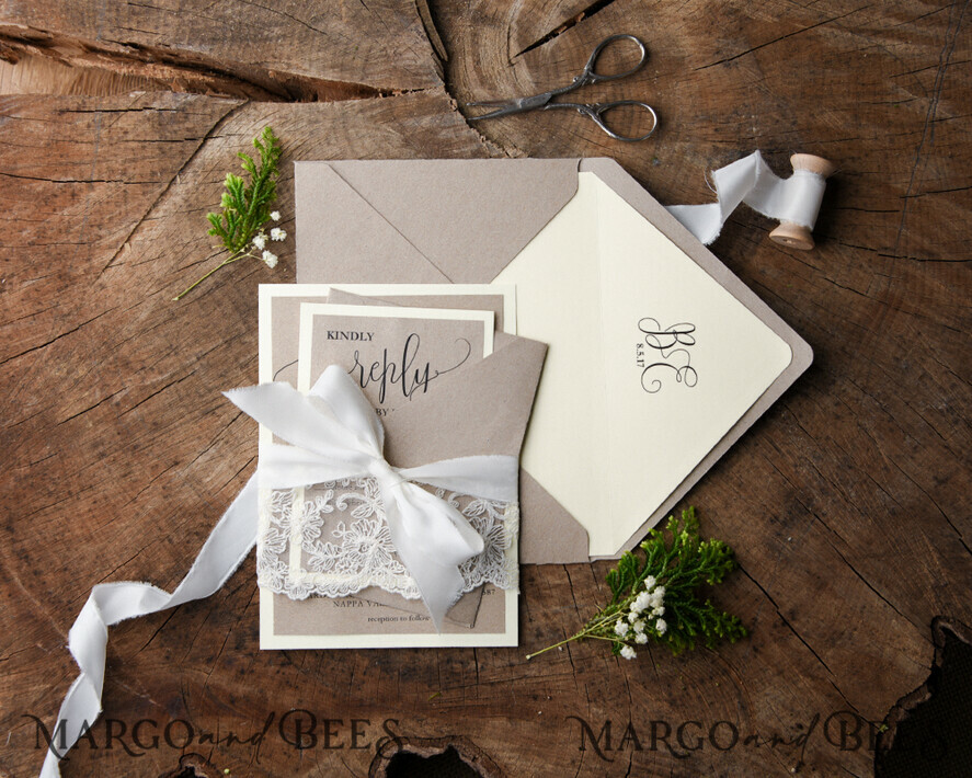 WEDDING INVITATIONS vintage lace/ rustic lace Wedding invitations custom colors elegant chic invites