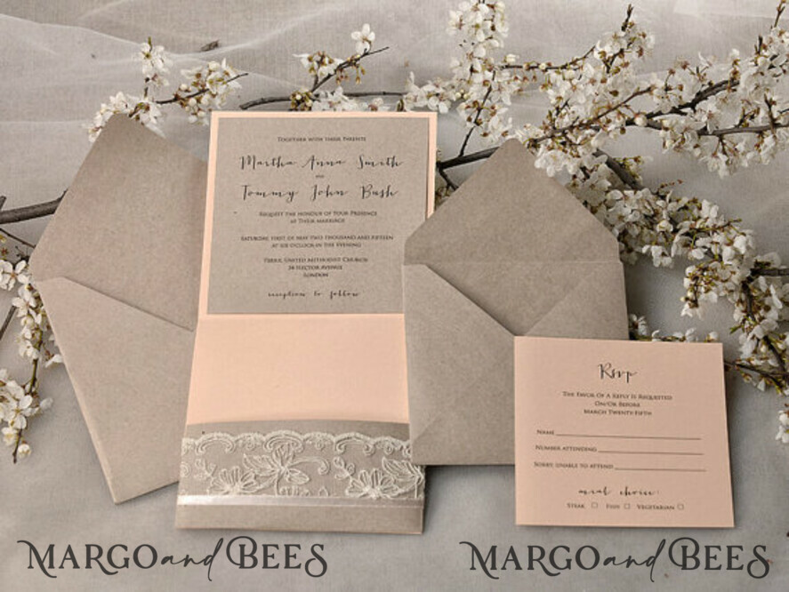 WEDDING INVITATIONS vintage lace/ rustic lace Exceptional wedding invitations, vintage lace invites