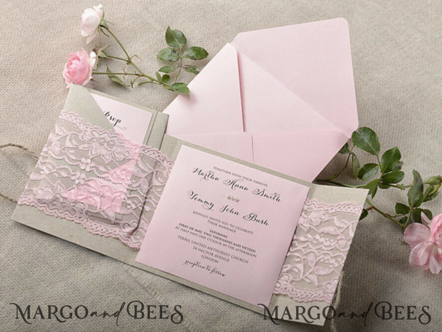 WEDDING INVITATIONS vintage lace/ rustic lace Stylish wedding invitation vintage invites