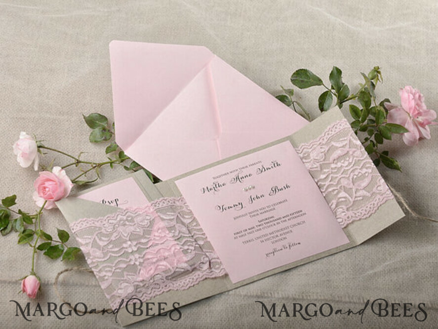 WEDDING INVITATIONS vintage lace/ rustic lace Stylish wedding invitation vintage invites