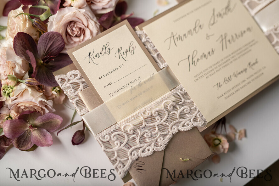WEDDING INVITATIONS vintage lace/ rustic lace The wedding invitations card elegant lace stationery