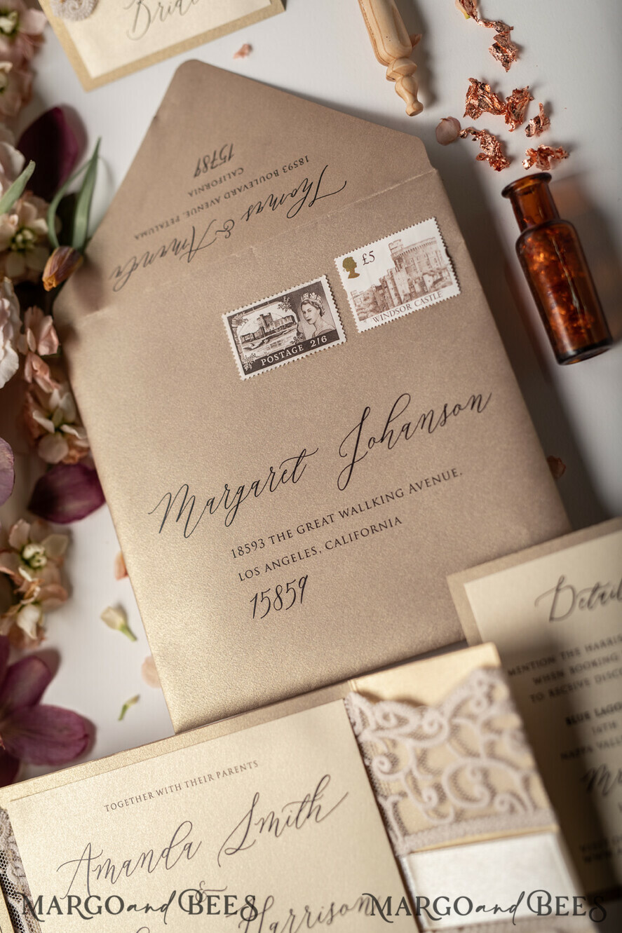 WEDDING INVITATIONS vintage lace/ rustic lace The wedding invitations card elegant lace stationery