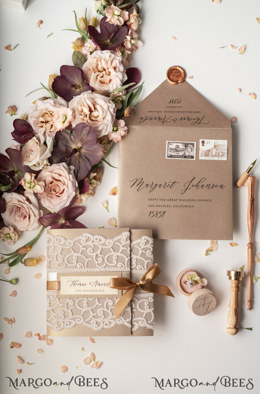 WEDDING INVITATIONS vintage lace/ rustic lace The wedding invitations card elegant lace stationery
