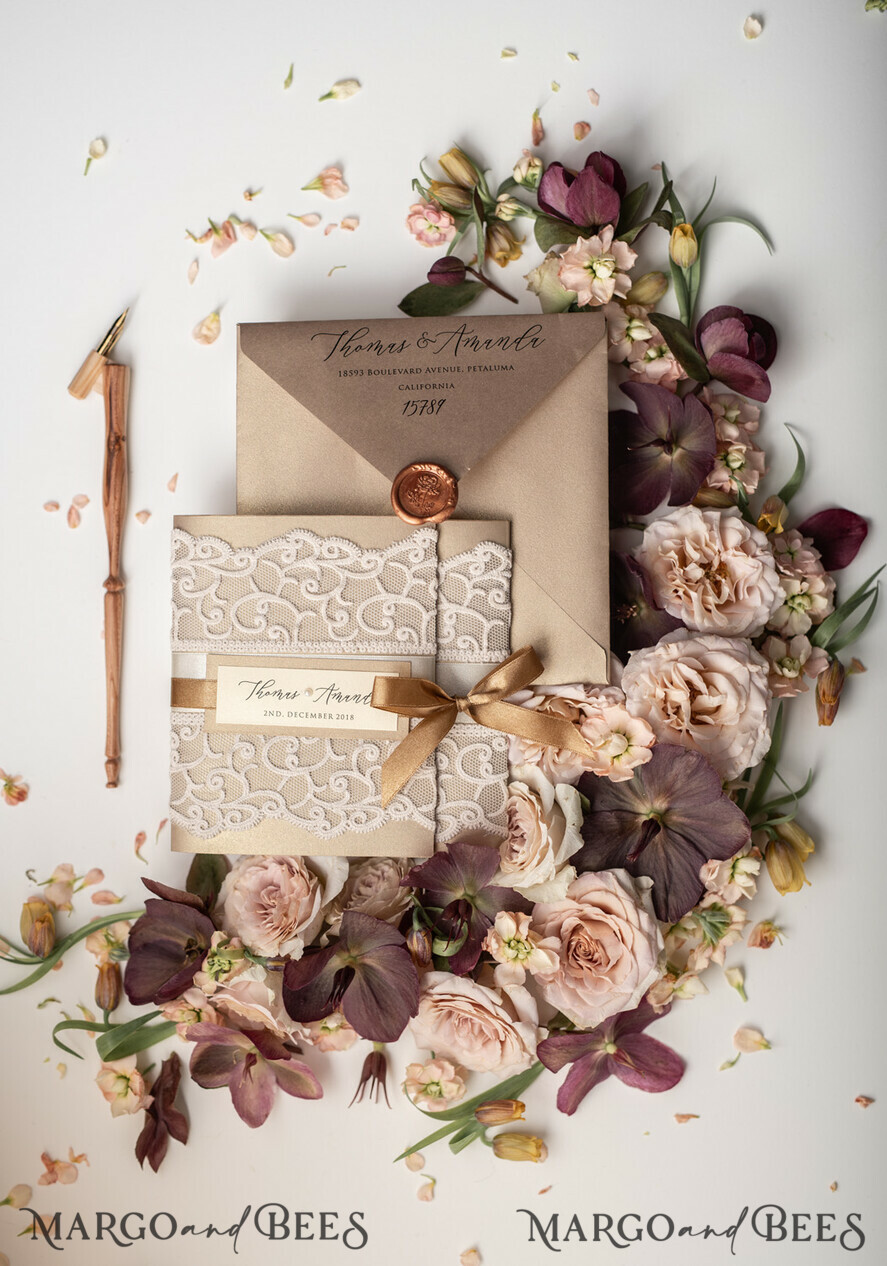 WEDDING INVITATIONS vintage lace/ rustic lace The wedding invitations card elegant lace stationery