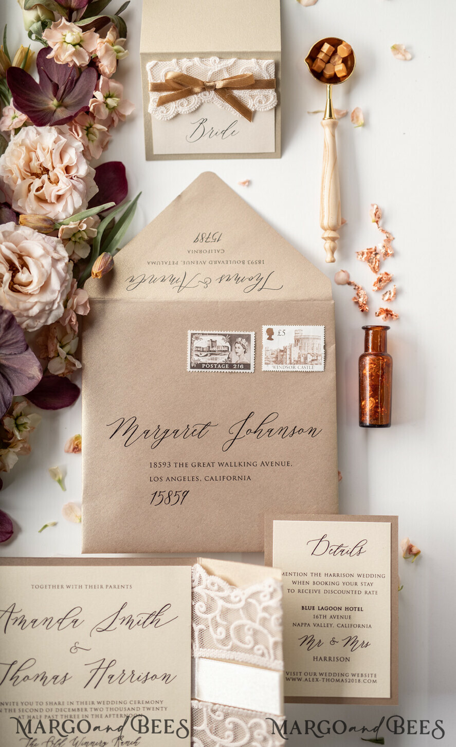 WEDDING INVITATIONS vintage lace/ rustic lace The wedding invitations card elegant lace stationery