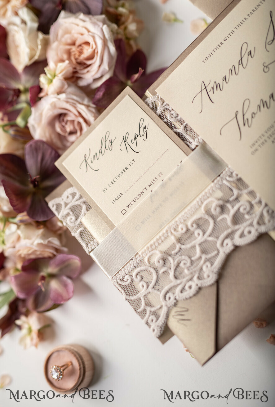 WEDDING INVITATIONS vintage lace/ rustic lace The wedding invitations card elegant lace stationery