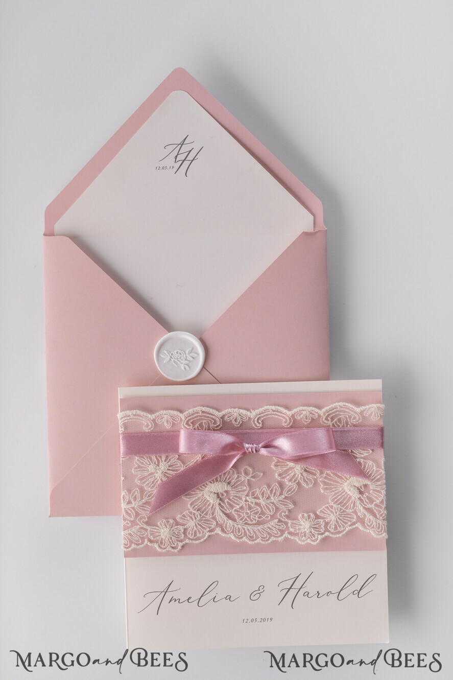 WEDDING INVITATIONS vintage lace/ rustic lace Bespoke wedding invitation elegant chic invites