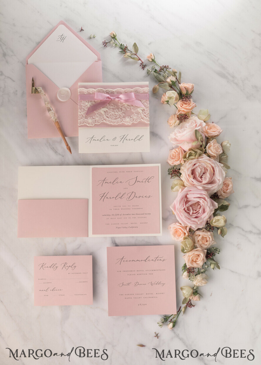 WEDDING INVITATIONS vintage lace/ rustic lace Bespoke wedding invitation elegant chic invites