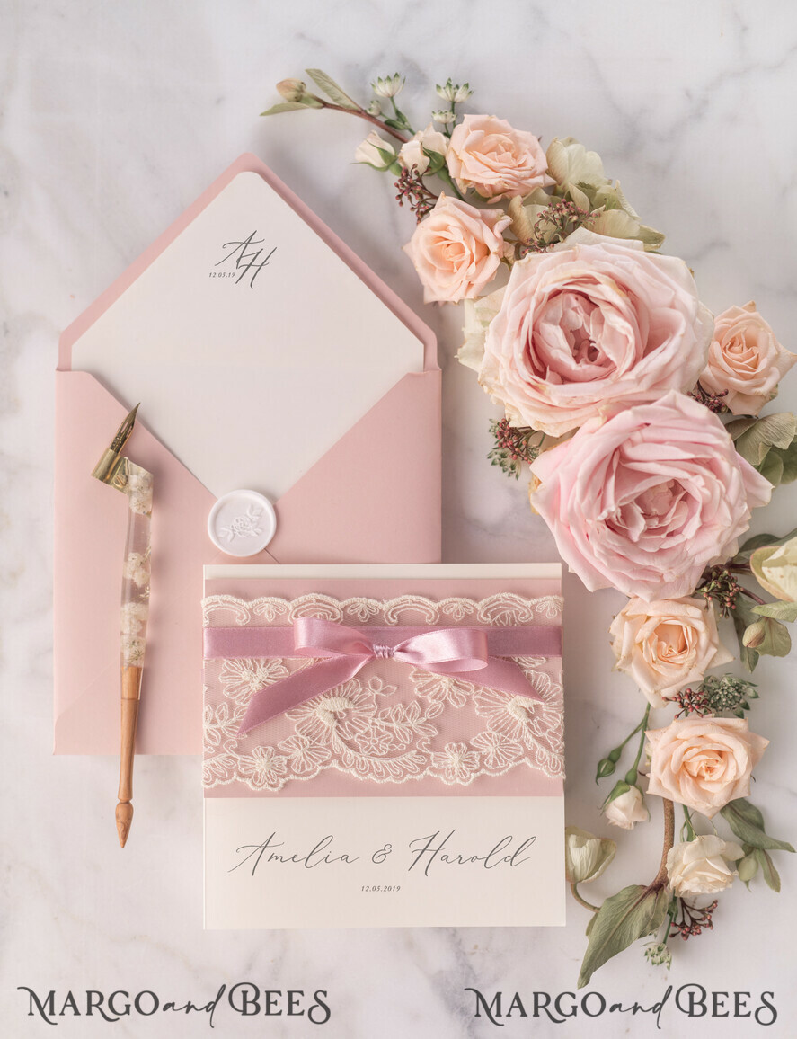 WEDDING INVITATIONS vintage lace/ rustic lace Bespoke wedding invitation elegant chic invites