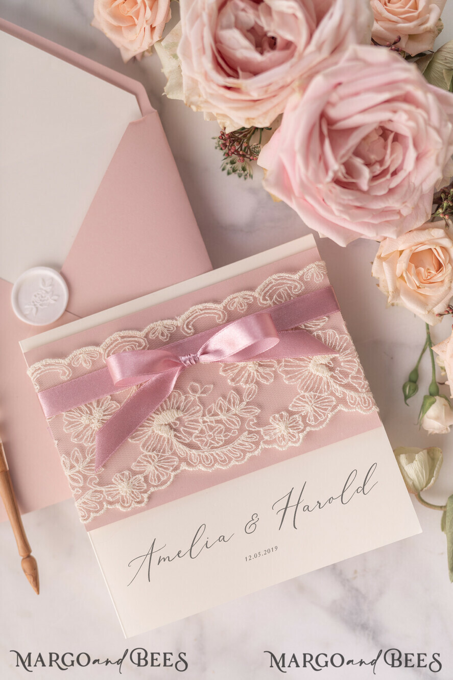 WEDDING INVITATIONS vintage lace/ rustic lace Bespoke wedding invitation elegant chic invites