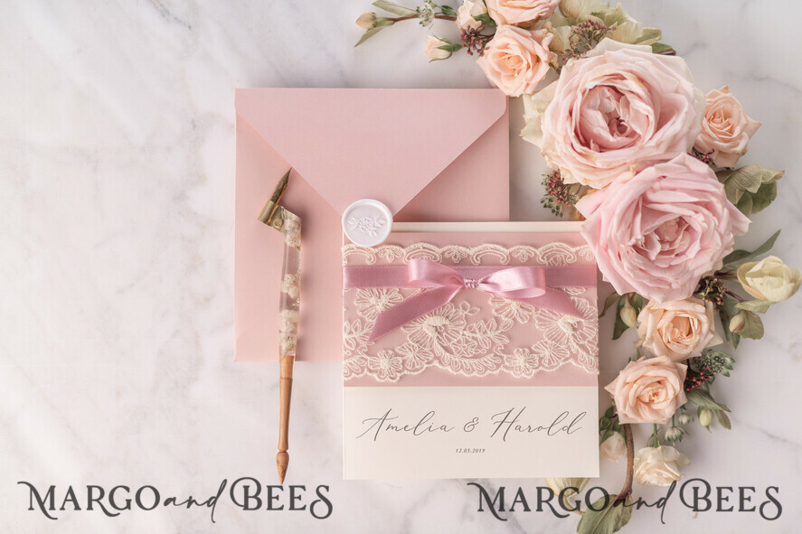 WEDDING INVITATIONS vintage lace/ rustic lace Bespoke wedding invitation elegant chic invites