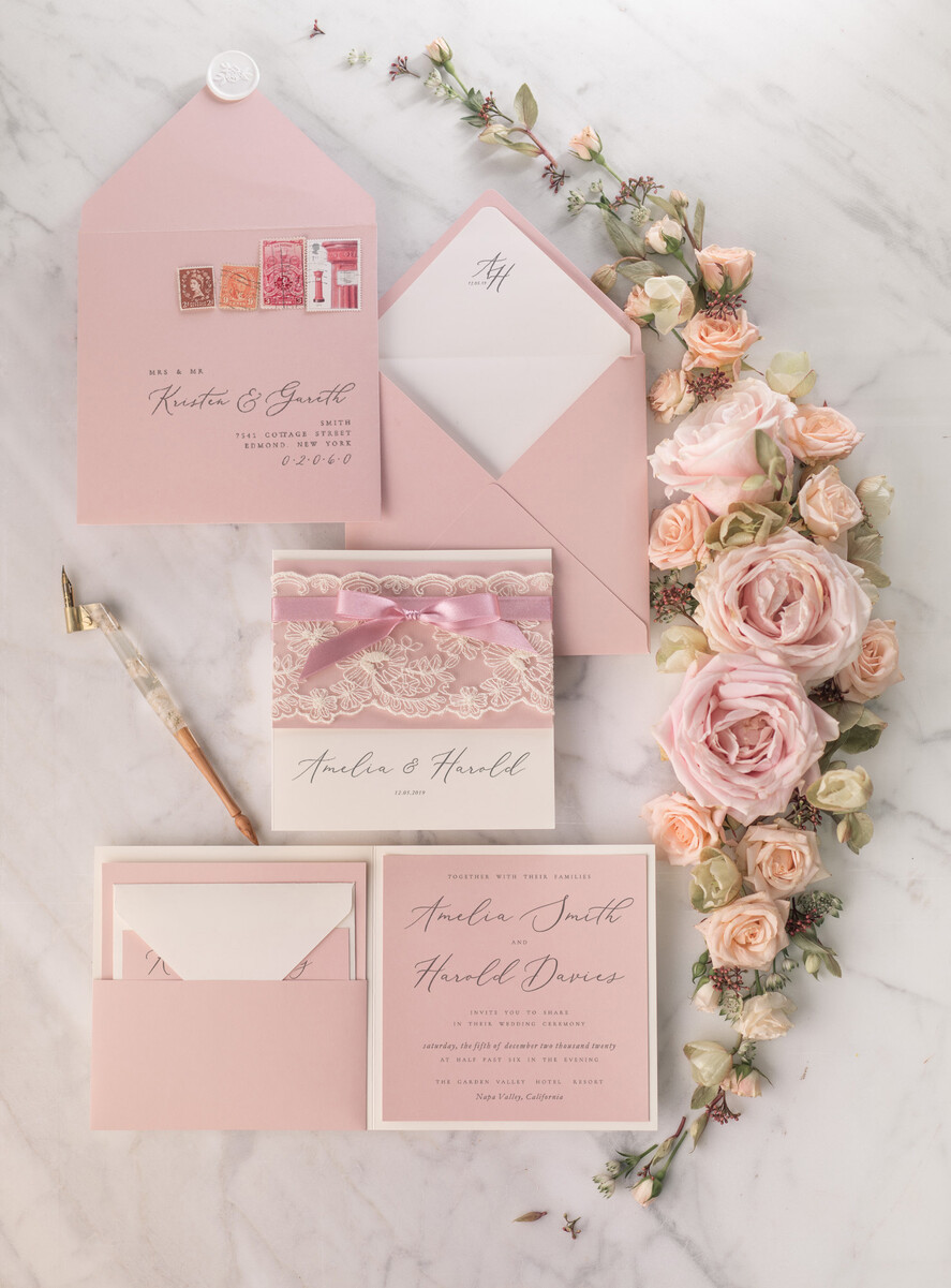 WEDDING INVITATIONS vintage lace/ rustic lace Bespoke wedding invitation elegant chic invites
