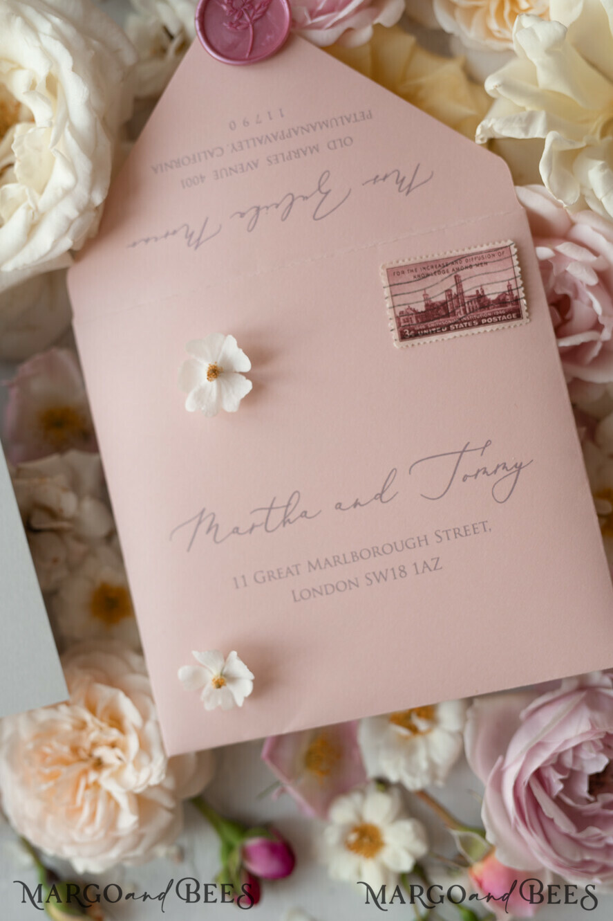 WEDDING INVITATIONS vintage lace/ rustic lace Romantic Wedding Stationery Vintage Lace Presonalized Invitation Light Grey and Blush Pink