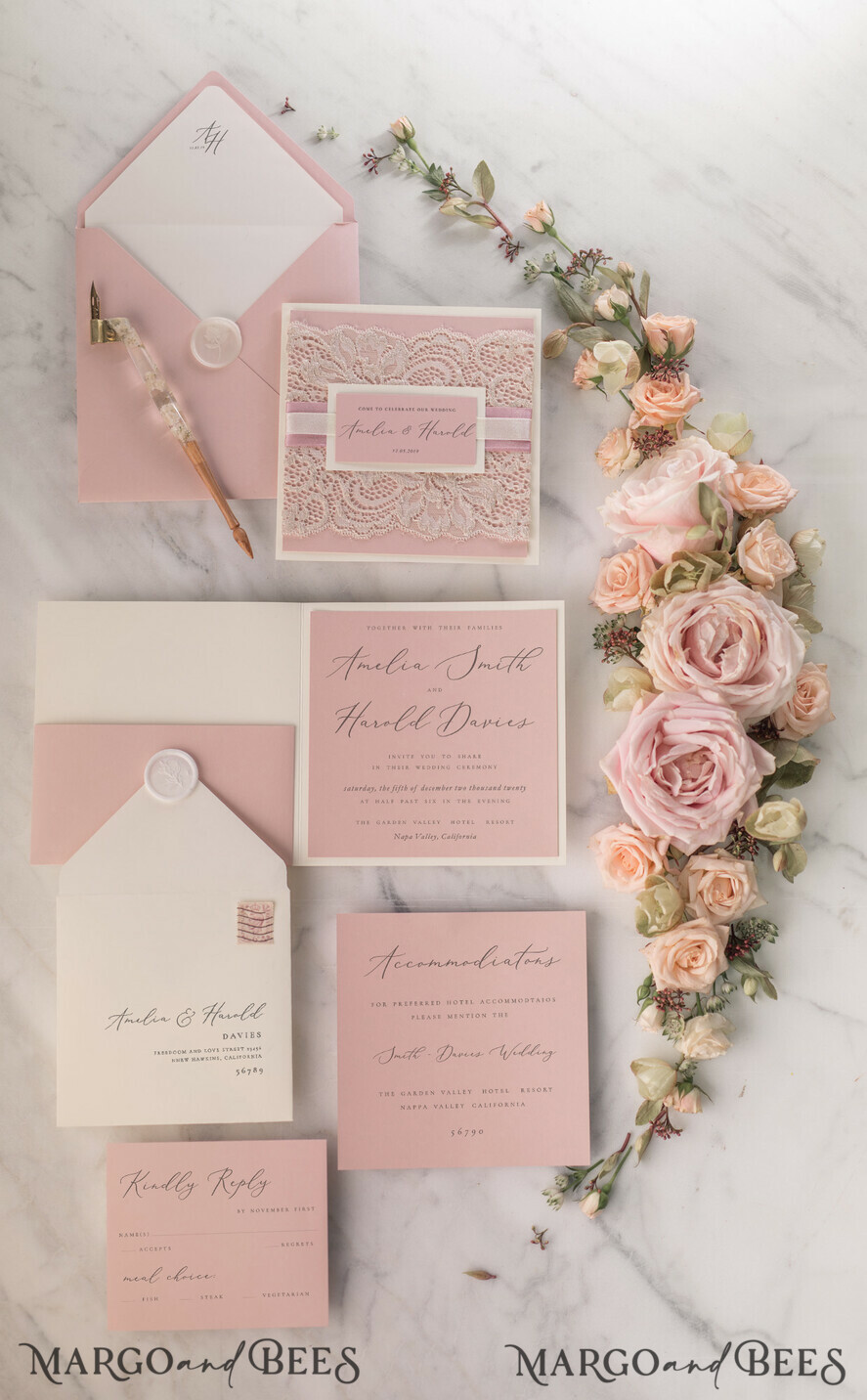 WEDDING INVITATIONS vintage lace/ rustic lace Modern Wedding invitations, elegant lace stationery