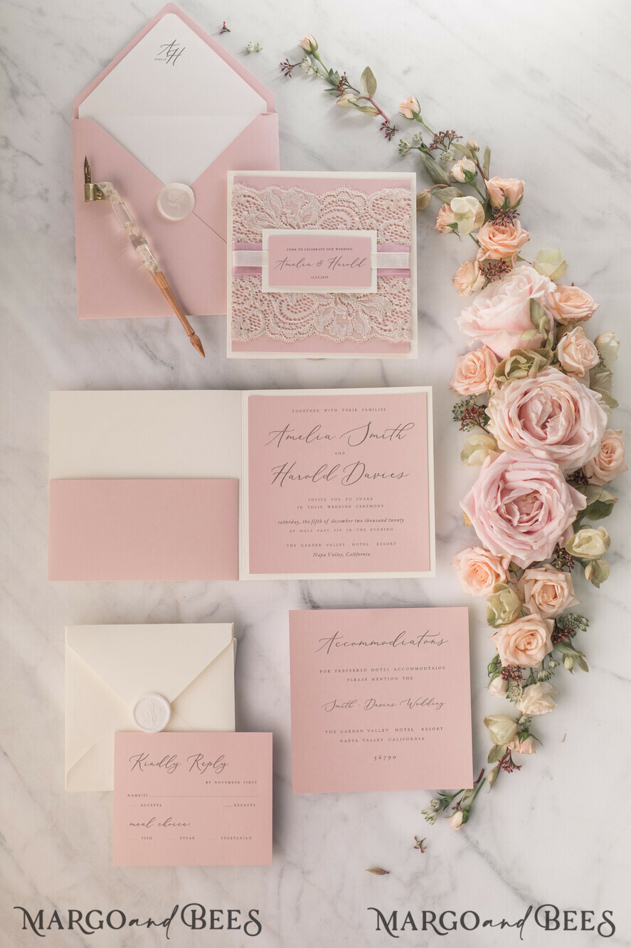 WEDDING INVITATIONS vintage lace/ rustic lace Modern Wedding invitations, elegant lace stationery