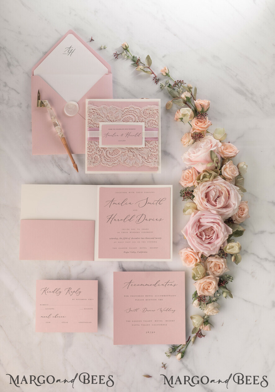 WEDDING INVITATIONS vintage lace/ rustic lace Modern Wedding invitations, elegant lace stationery