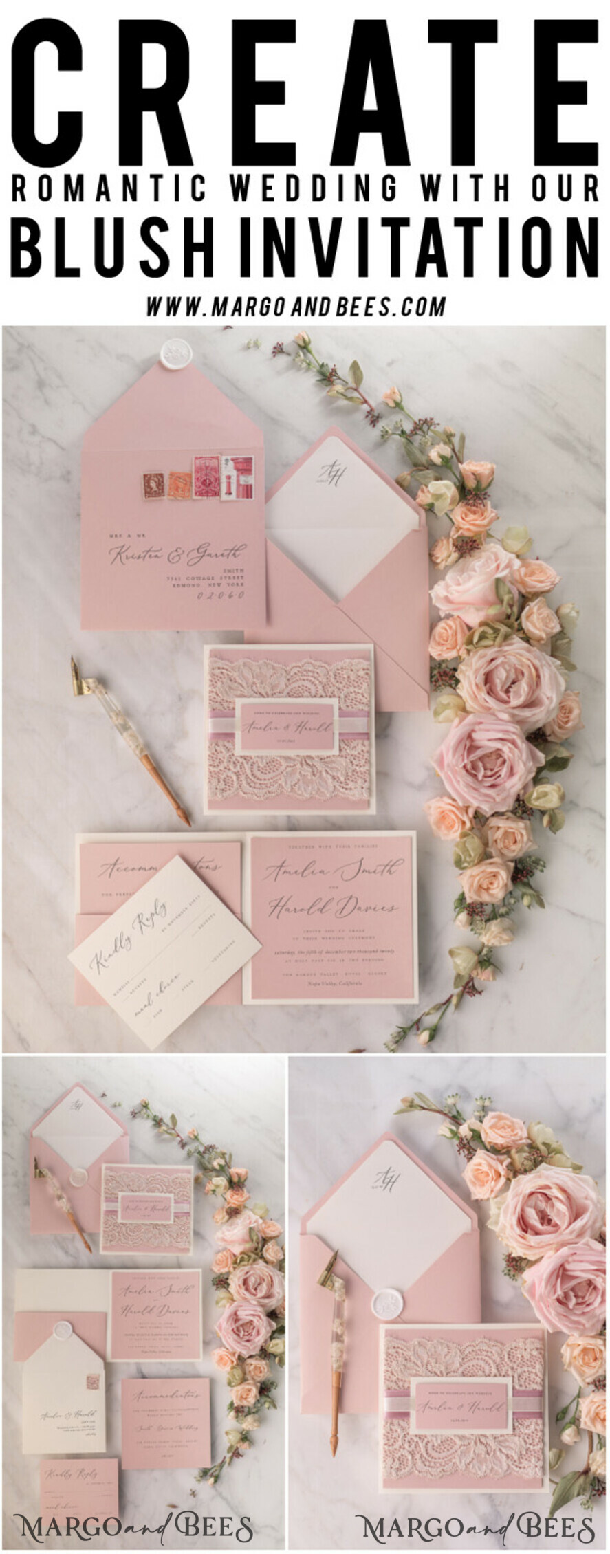 WEDDING INVITATIONS vintage lace/ rustic lace Modern Wedding invitations, elegant lace stationery