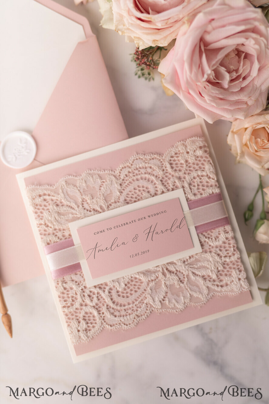 WEDDING INVITATIONS vintage lace/ rustic lace Modern Wedding invitations, elegant lace stationery