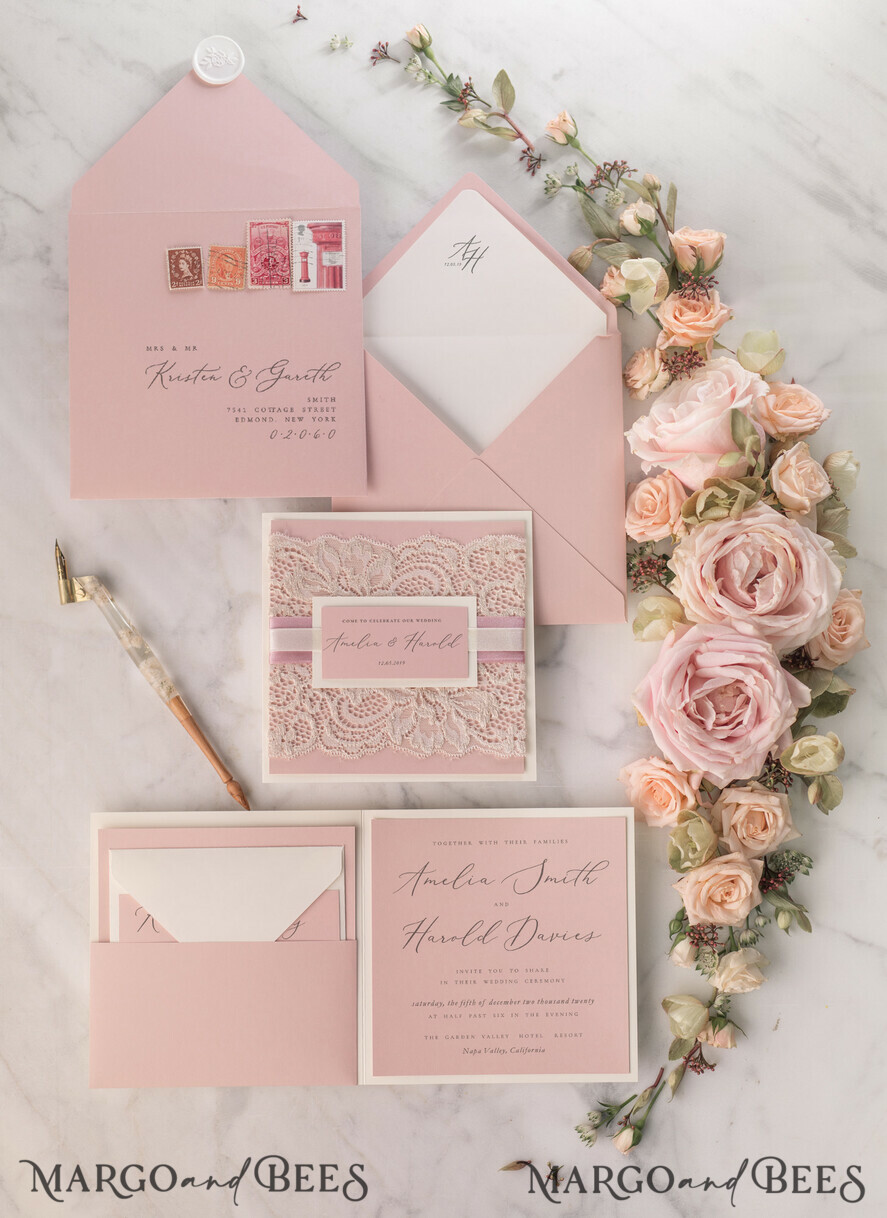 WEDDING INVITATIONS vintage lace/ rustic lace Modern Wedding invitations, elegant lace stationery