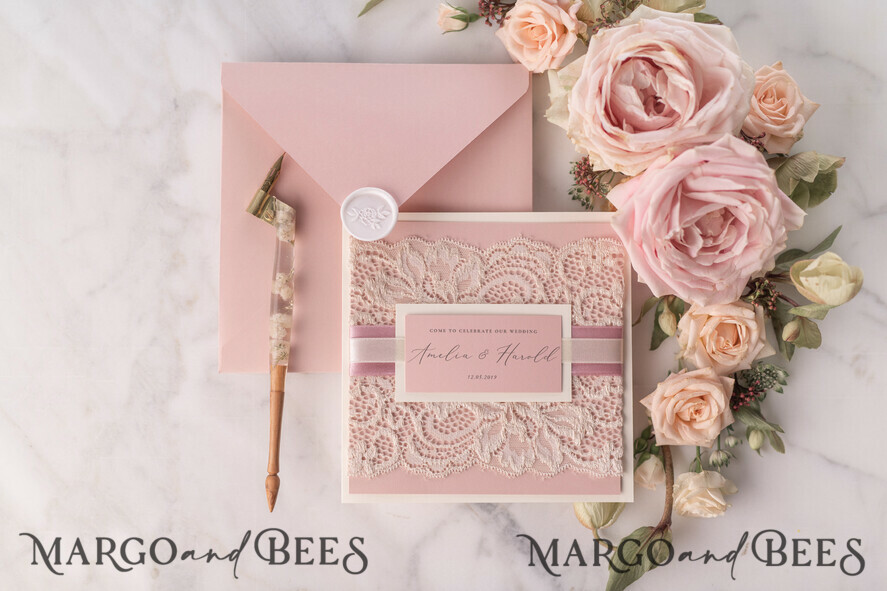 WEDDING INVITATIONS vintage lace/ rustic lace Modern Wedding invitations, elegant lace stationery
