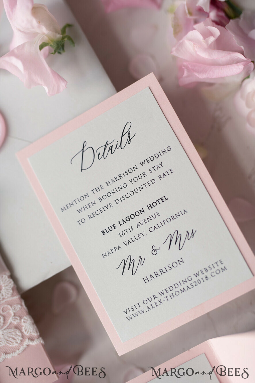 WEDDING INVITATIONS vintage lace/ rustic lace Vintage Lace Wedding Invitations Elegant Invites Grey and Blush Pink