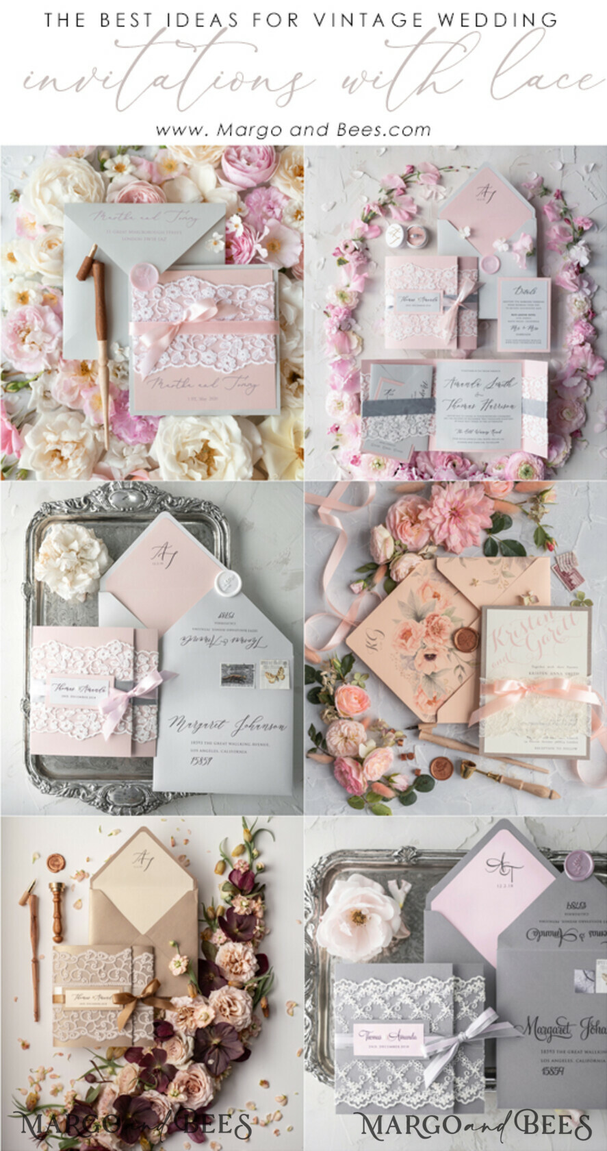 WEDDING INVITATIONS vintage lace/ rustic lace Vintage Lace Affordable Wedding Invitations Elegant Invites Grey and Blush Pink