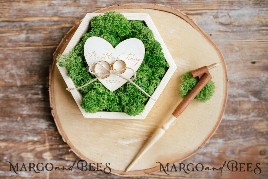 RING BEARER BOXES & PILLOWS Rustic Wedding Moss Bearer rustic wedding ring box • handmade ring bearer box • wood ring box