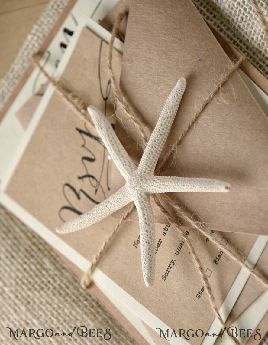 WEDDING INVITATIONS passport to love/ beach wedding invites Beach Wedding invitations Sea Shell Wedding Invites destination wedding Cards wit burlap wrapping