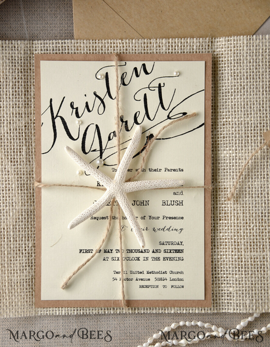 WEDDING INVITATIONS passport to love/ beach wedding invites Beach Wedding invitations Sea Shell Wedding Invites destination wedding Cards wit burlap wrapping