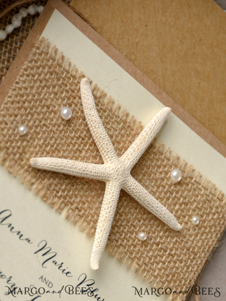 WEDDING INVITATIONS passport to love/ beach wedding invites Beach Wedding invitations starfish burlap Wedding Invites destination wedding Cards with pearls