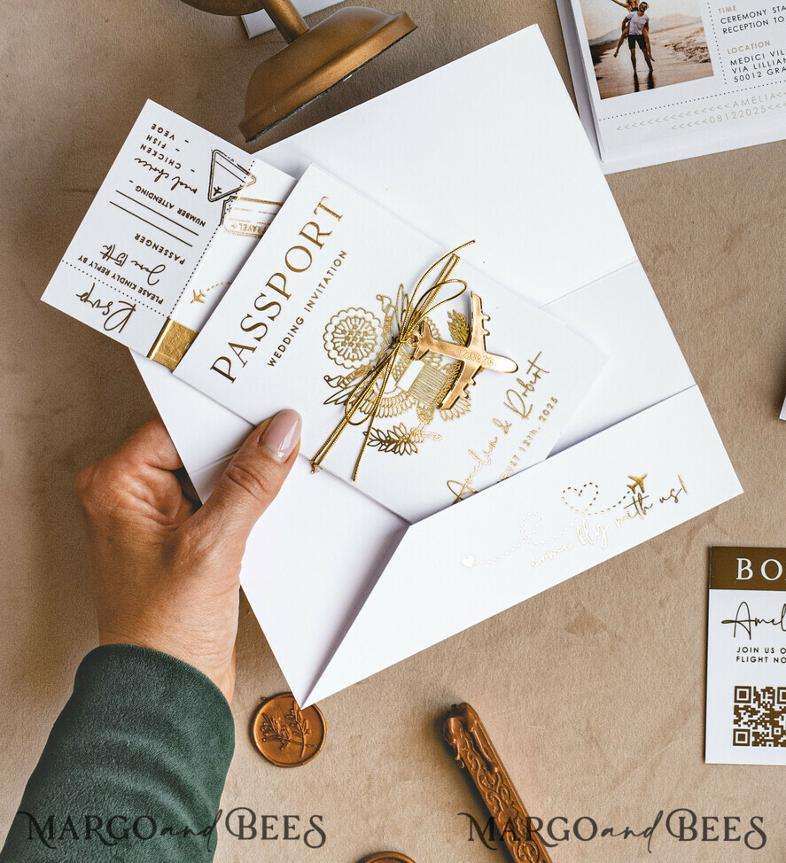 WEDDING INVITATIONS passport to love/ beach wedding invites Gold White Passport Wedding Invitation, Golden Wedding Cards Boarding Pass, Bespoke Travel Passport Wedding Invitations Abroad, Destination Greece Wedding Invites, Travel Map Wedding Stationary, World map