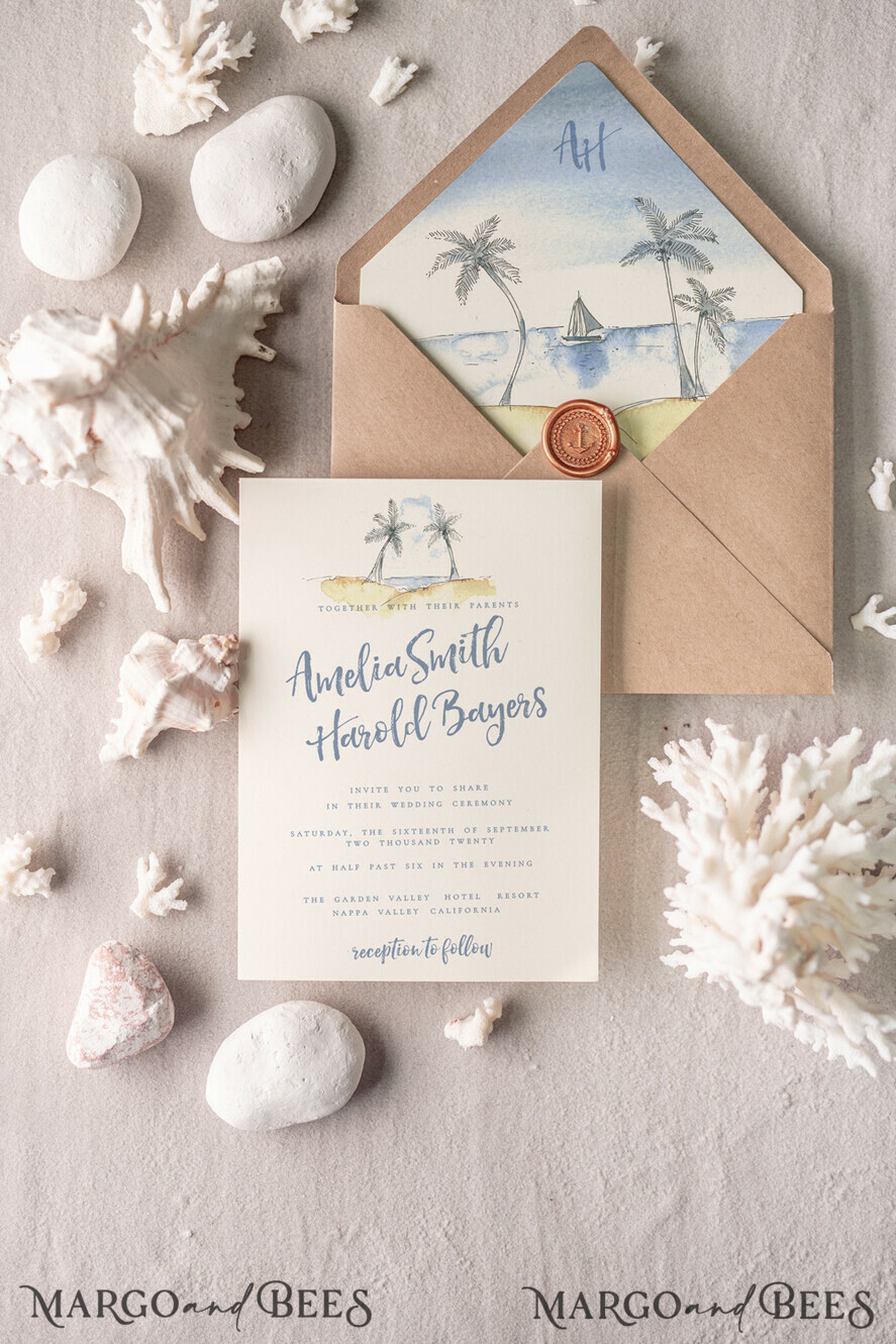 WEDDING INVITATIONS passport to love/ beach wedding invites Beach Wedding invitations Starfish Wedding Invites Tropical wedding Cards with twine Vellum envelope