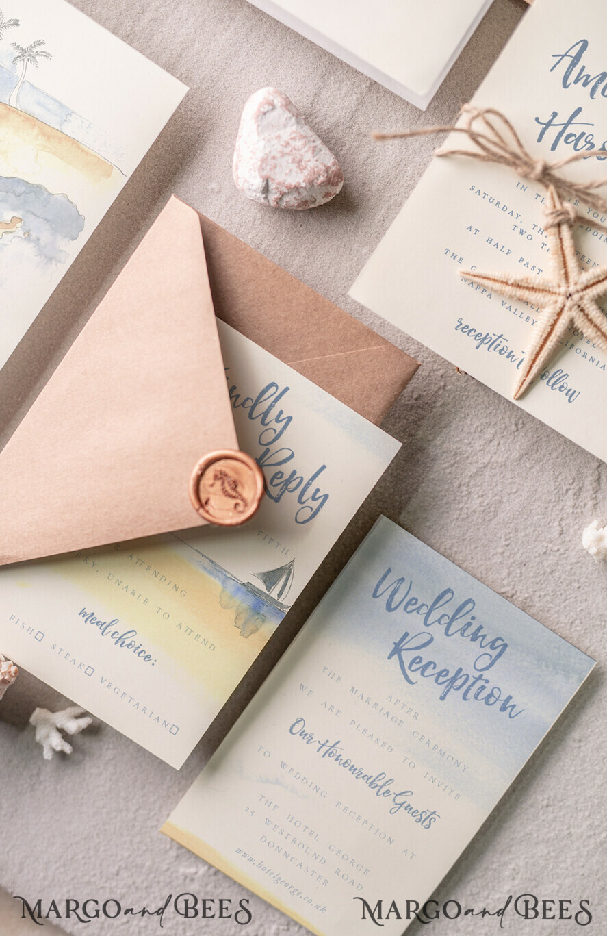 WEDDING INVITATIONS passport to love/ beach wedding invites Beach Wedding invitations Starfish Wedding Invites Tropical wedding Cards with twine Vellum envelope