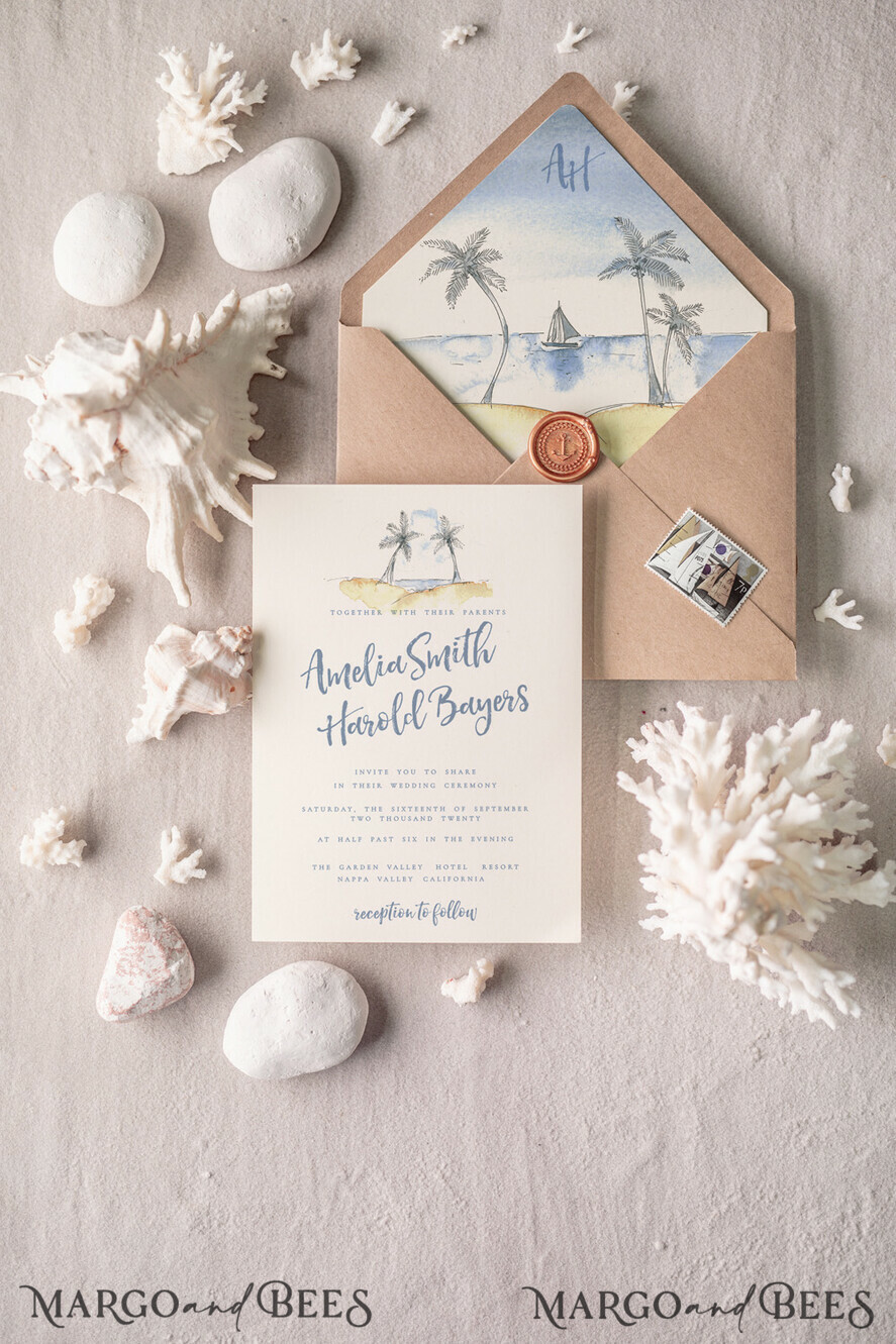 WEDDING INVITATIONS passport to love/ beach wedding invites Beach Wedding invitations Starfish Wedding Invites Tropical wedding Cards with twine Vellum envelope