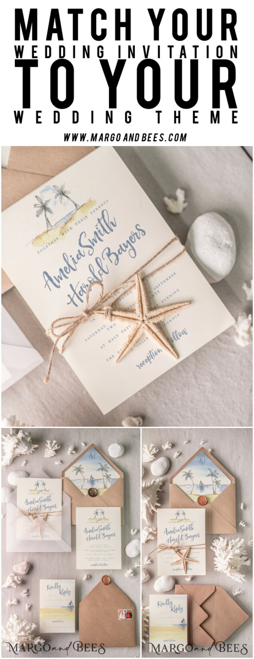WEDDING INVITATIONS passport to love/ beach wedding invites Beach Wedding invitations Starfish Wedding Invites Tropical wedding Cards with twine Vellum envelope
