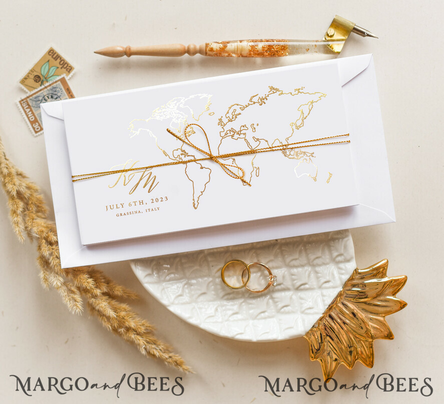 WEDDING INVITATIONS passport to love/ beach wedding invites White Gold Passport Wedding Invitation, Golden Plane Wedding Cards Boarding Pass, Tuscany Passport Wedding Invitations Abroad, Destination Wedding Invites, Travel Map Wedding Stationary