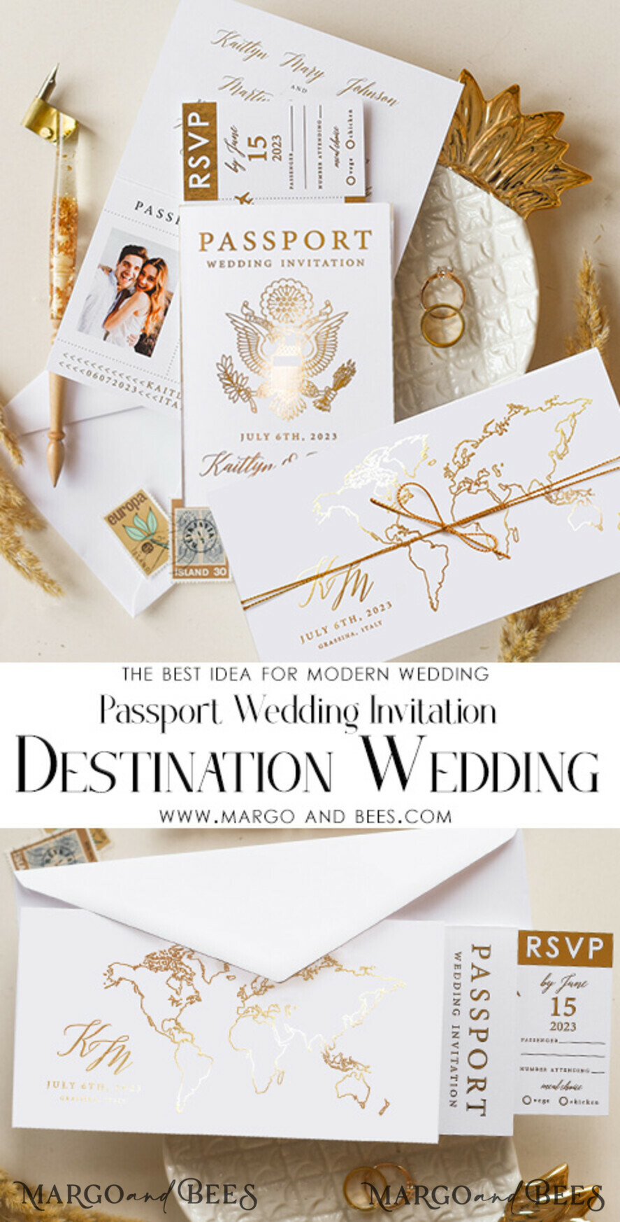 WEDDING INVITATIONS passport to love/ beach wedding invites White Gold Passport Wedding Invitation, Golden Plane Wedding Cards Boarding Pass, Tuscany Passport Wedding Invitations Abroad, Destination Wedding Invites, Travel Map Wedding Stationary