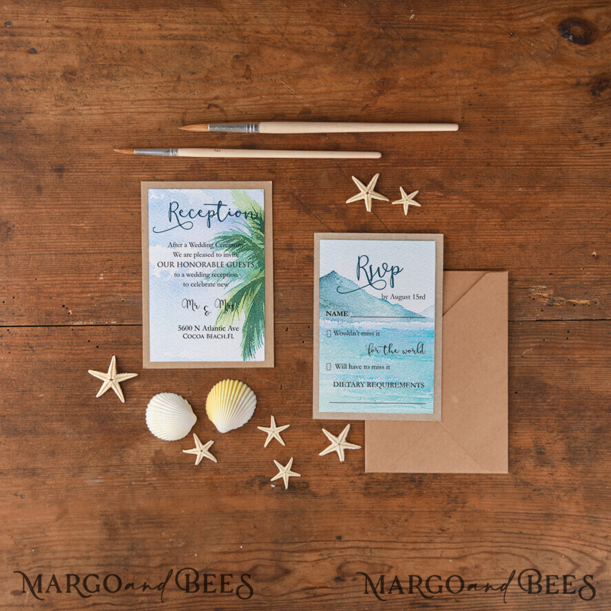 WEDDING INVITATIONS passport to love/ beach wedding invites Tropical beach Wedding Invitations, Starfish Watercolor Seaside Wedding Invites, Mexico Wedding Cards