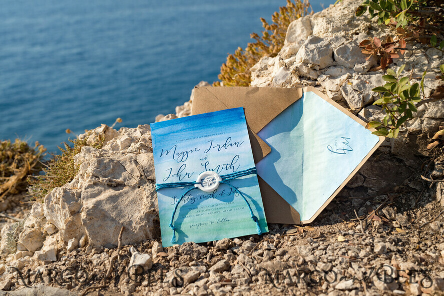 WEDDING INVITATIONS passport to love/ beach wedding invites Watercolor beach Wedding Invitations, Minimalist Watercolor Seaside Wedding Invites, Greek Wedding Cards wih twine and wax seal